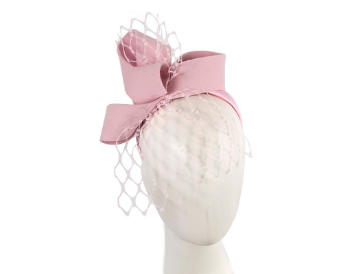 Fascinators Online - Pink felt bow with veil fascinator by Max Alexander