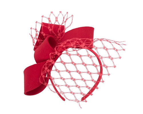 Fascinators Online - Red felt bow with veil fascinator by Max Alexander