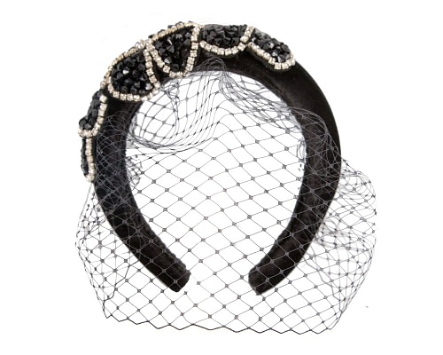 Fascinators Online - Black headband fascinator with face veil