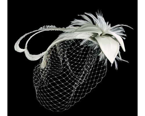 Fascinators Online - Custom made mint green feather fascinator with face veil