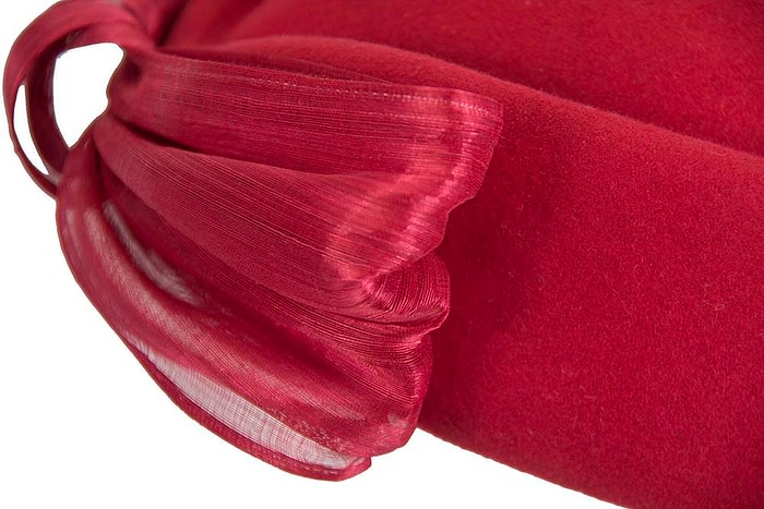 Red felt ladies fashion beret hat with bow by Fillies Collection - Image 6