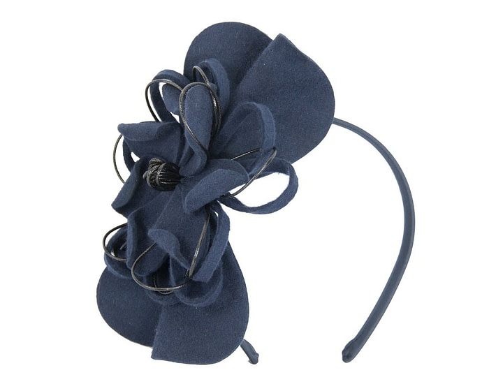 Fascinators Online - Navy felt flower fascinator headband