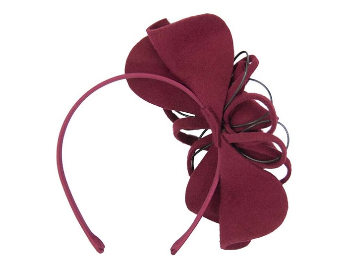 Fascinators Online - Burgundy wine felt flower fascinator headband