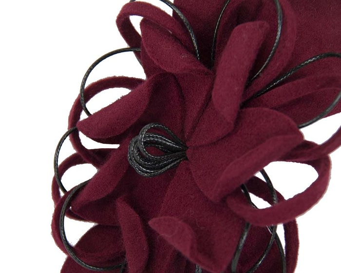 Fascinators Online - Burgundy wine felt flower fascinator headband