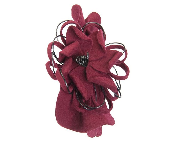 Fascinators Online - Burgundy wine felt flower fascinator headband