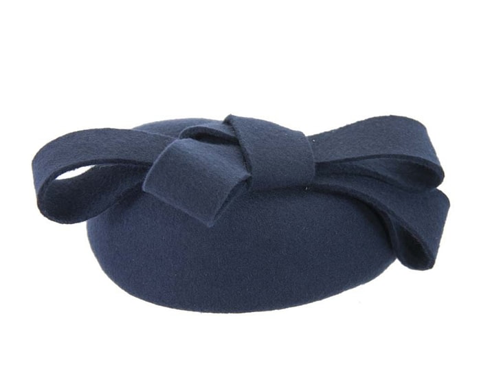 Fascinators Online - Navy winter pillbox with bow