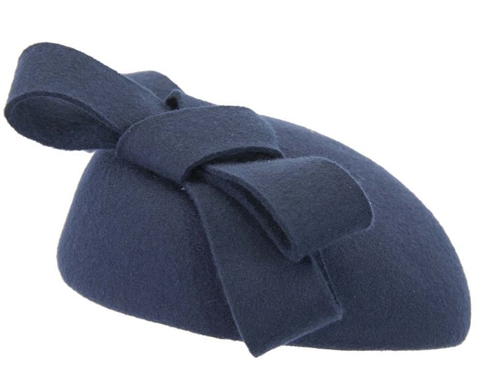 Fascinators Online - Navy winter pillbox with bow