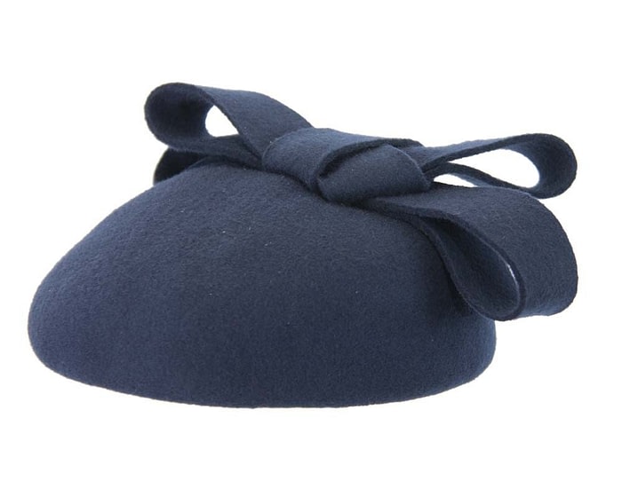 Fascinators Online - Navy winter pillbox with bow