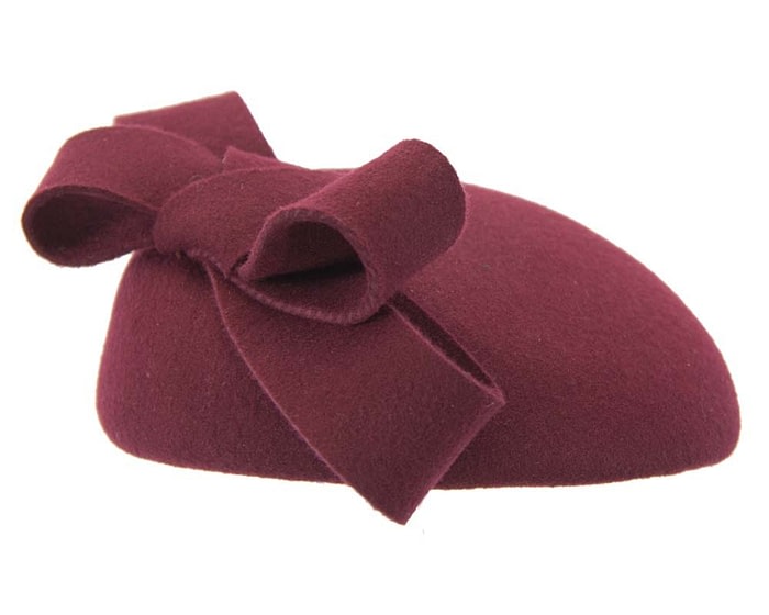 Fascinators Online - Burgundy wine winter pillbox with bow