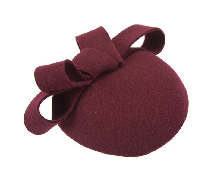 Fascinators Online - Burgundy wine winter pillbox with bow