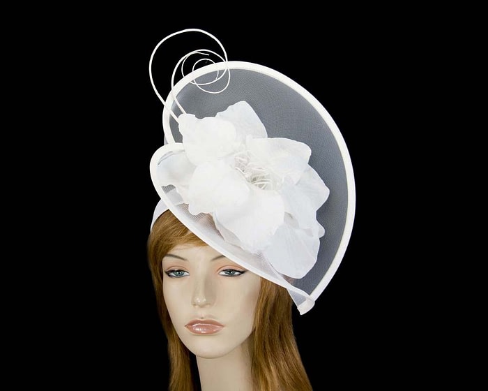 Bespoke white heart fascinator by Fillies Collection
