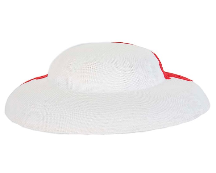 Fascinators Online - White & red fashion boater hat with lace by Max Alexander