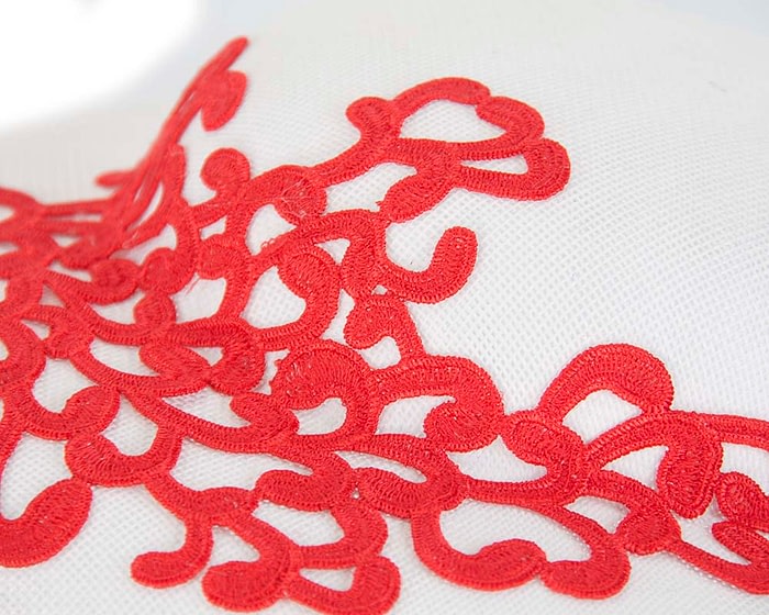 White & red fashion boater hat with lace by Max Alexander - Image 6