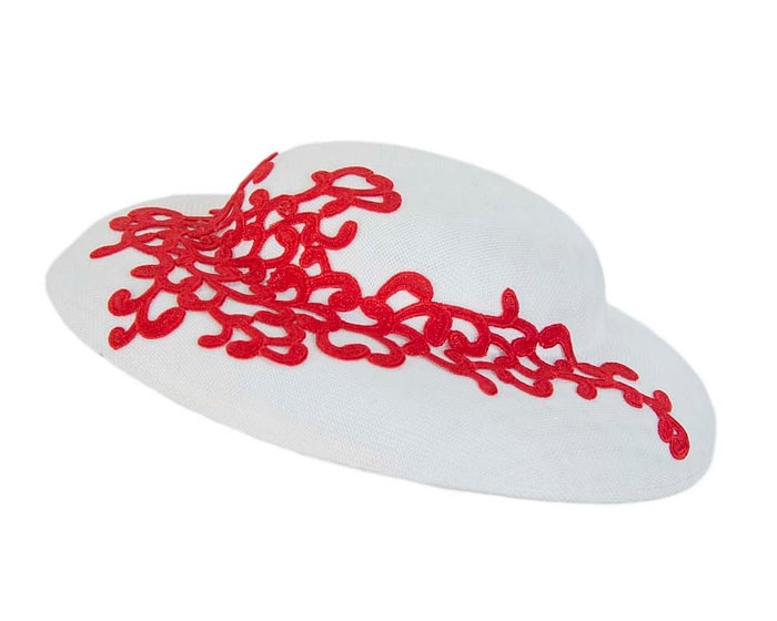 Fascinators Online - White & red fashion boater hat with lace by Max Alexander