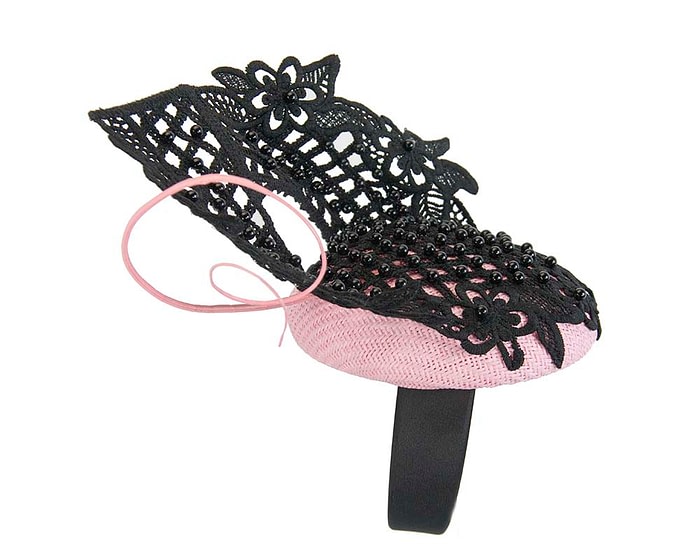 Fascinators Online - Pink & black lace pillbox fascinator by Fillies Collection
