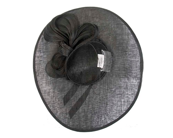 Fascinators Online - Large black fascinator hat with bow