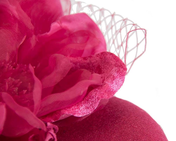 Fascinators Online - Fuchsia pillbox fascinator with flower by Fillies Collection