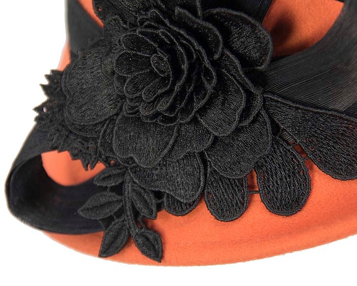 Exclusive orange felt cloche hat with lace by Fillies Collection - Image 4
