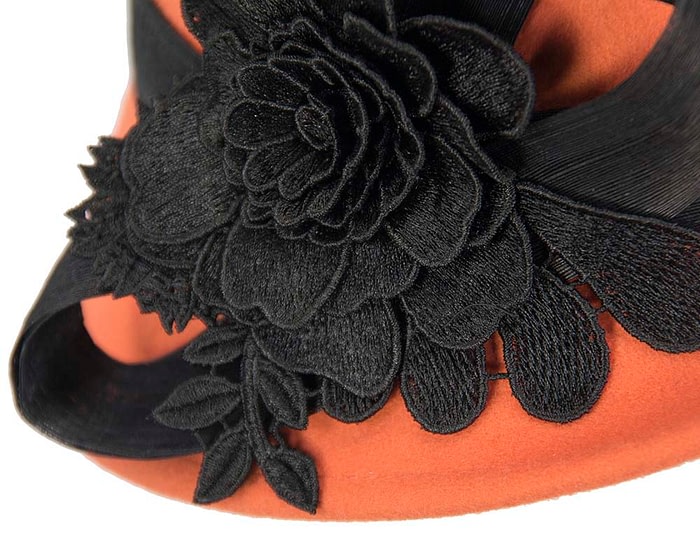 Fascinators Online - Exclusive orange felt cloche hat with lace by Fillies Collection