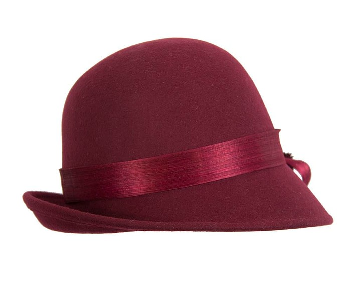 Fascinators Online - Exclusive burgundy felt cloche hat with lace by Fillies Collection