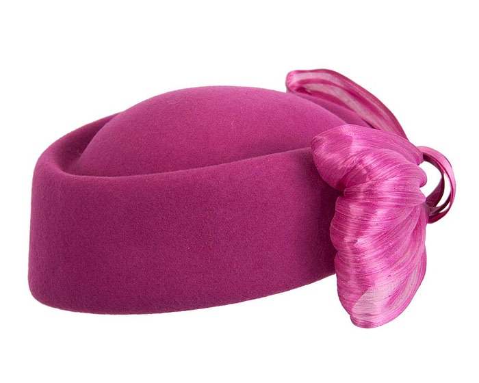 Fascinators Online - Fuchsia felt ladies fashion beret hat with bow by Fillies Collection