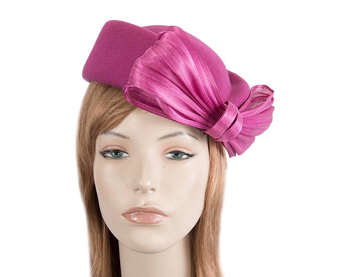 Fascinators Online - Fuchsia felt ladies fashion beret hat with bow by Fillies Collection