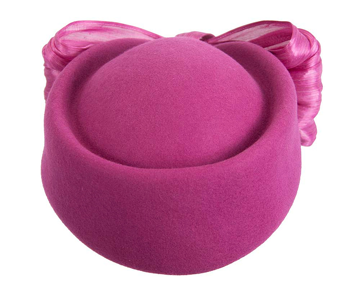 Fascinators Online - Fuchsia felt ladies fashion beret hat with bow by Fillies Collection