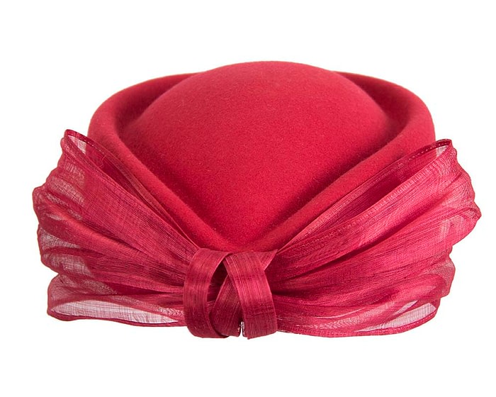 Fascinators Online - Red felt ladies fashion beret hat with bow by Fillies Collection