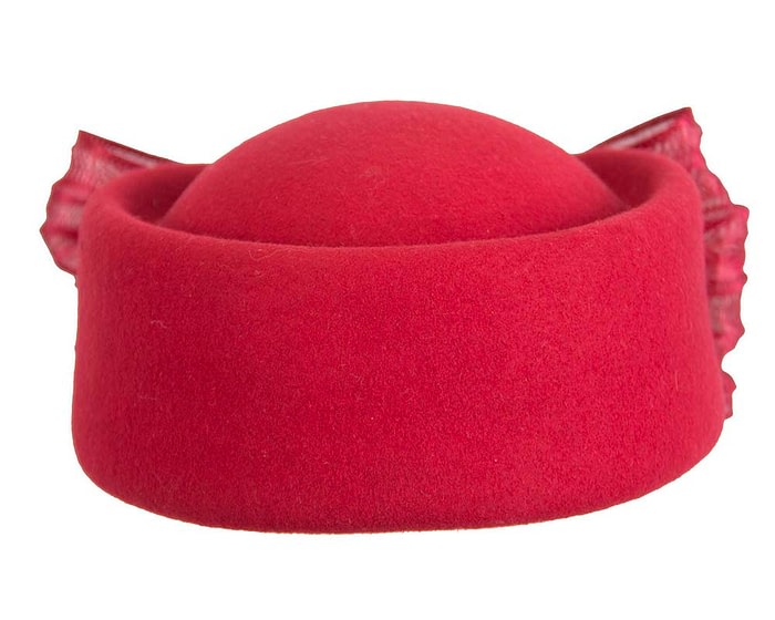 Red felt ladies fashion beret hat with bow by Fillies Collection - Image 5