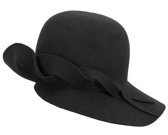 Fascinators Online - Unusual black felt wide brim hat by Max Alexander