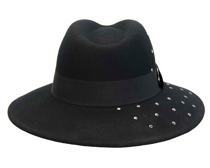 Fascinators Online - Wide brim black felt fedora hat by Max Alexander