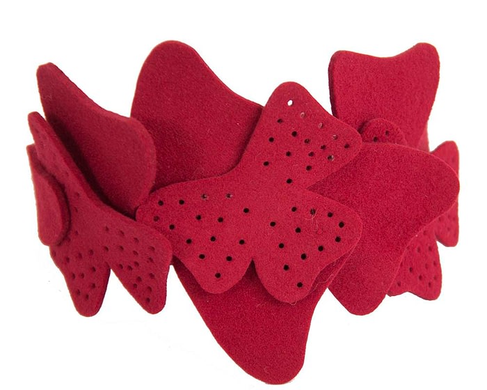 Petite red felt winter fascinator by Max Alexander - Image 4
