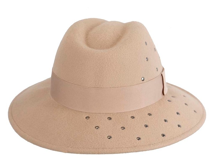 Fascinators Online - Wide brim beige felt fedora hat by Max Alexander