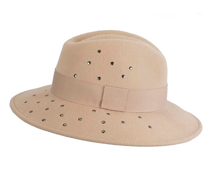 Fascinators Online - Wide brim beige felt fedora hat by Max Alexander