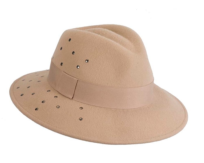 Fascinators Online - Wide brim beige felt fedora hat by Max Alexander