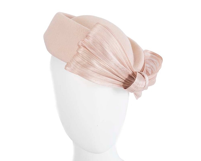 Beige felt ladies fashion beret hat with bow by Fillies Collection - Image 2