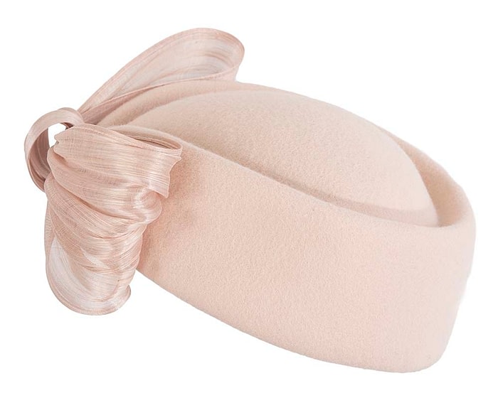 Beige felt ladies fashion beret hat with bow by Fillies Collection - Image 4
