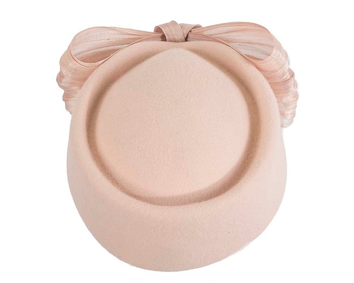Beige felt ladies fashion beret hat with bow by Fillies Collection - Image 3