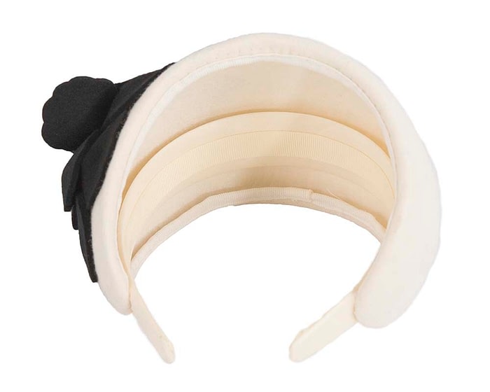 Fascinators Online - Wide headband cream winter fascinator with black flower by Max Alexander