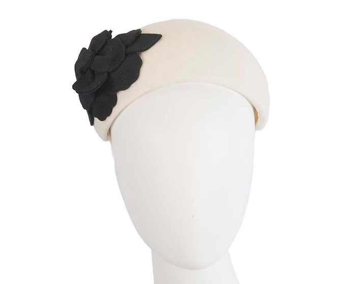Fascinators Online - Wide headband cream winter fascinator with black flower by Max Alexander