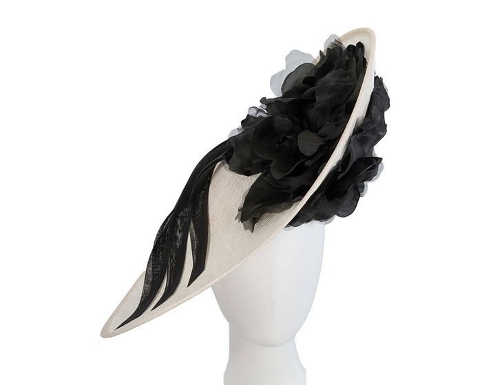 Large cream & black plate racing fascinator by Fillies Collection