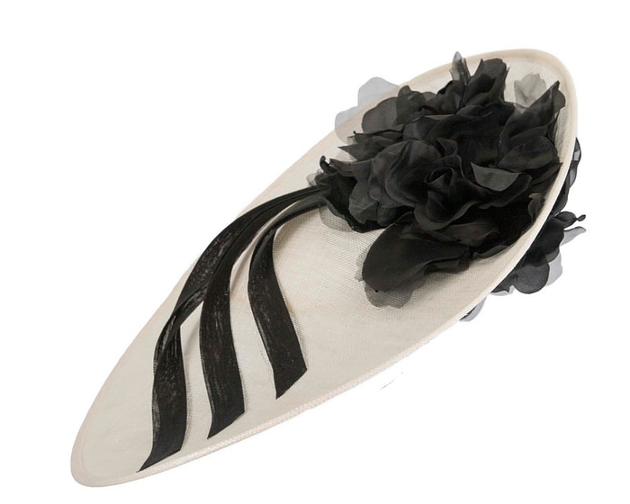 Fascinators Online - Large cream & black plate racing fascinator by Fillies Collection