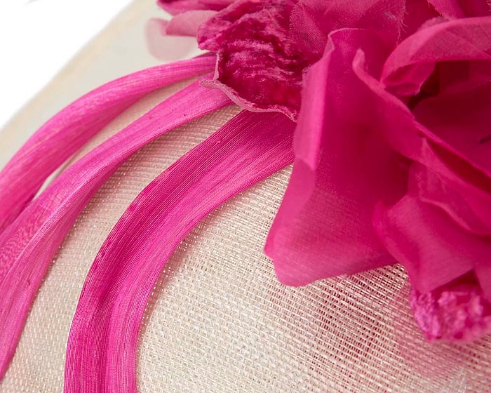 Fascinators Online - Large cream & fuchsia plate racing fascinator by Fillies Collection