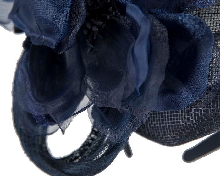 Navy pillbox fascinator with large flower by Fillies Collection - Image 3