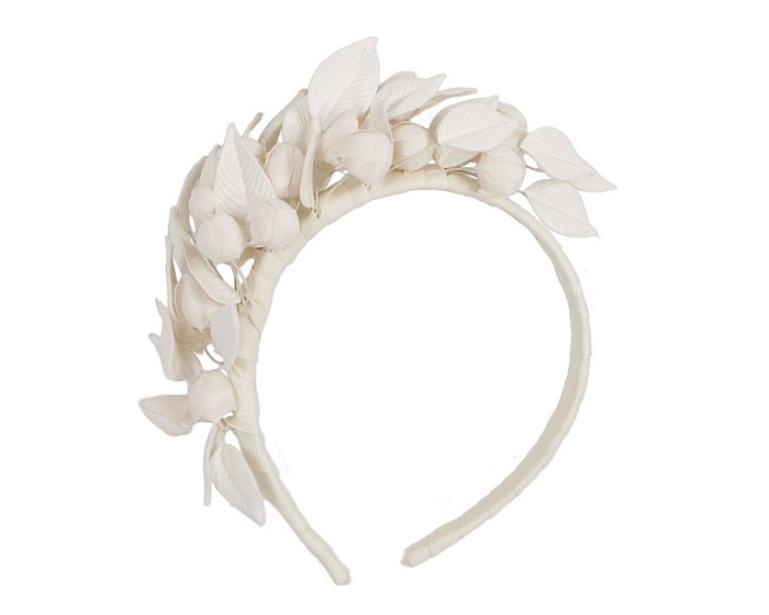 Cream leather hand-made racing fascinator by Max Alexander - Image 2