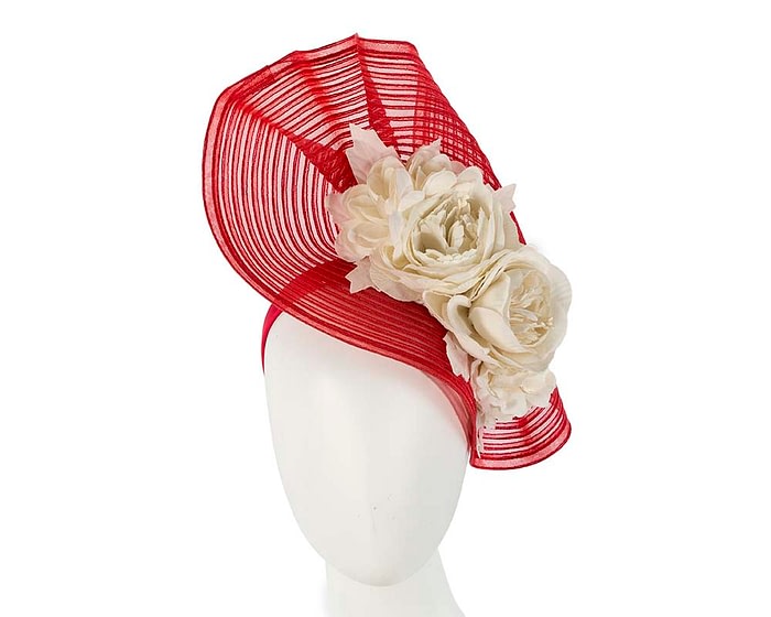 Fascinators Online - Large red racing fascinator with cream flowers by Fillies Collection