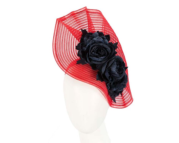 Fascinators Online - Large red racing fascinator with navy flowers by Fillies Collection