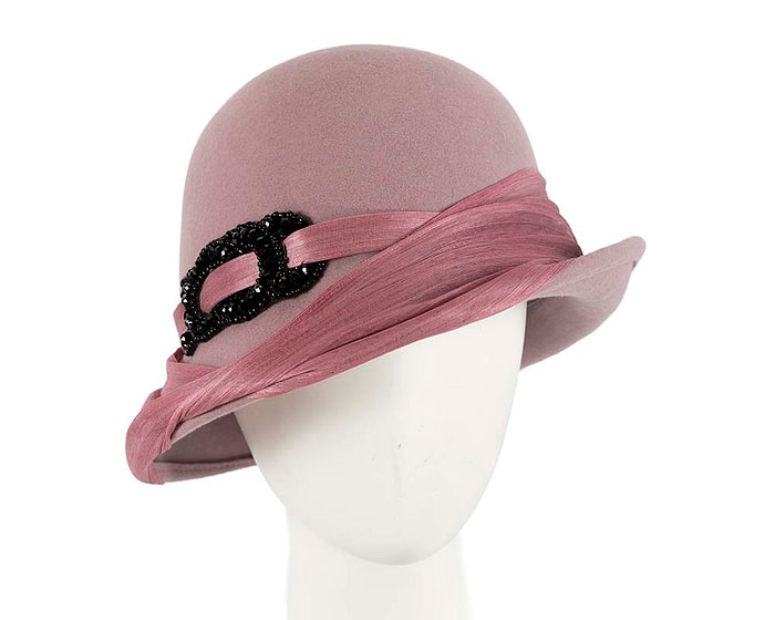 Fascinators Online - Fashion dusty pink felt cloche hat by Fillies Collection