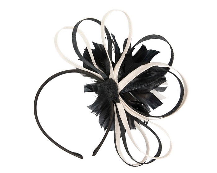Fascinators Online - Black & cream feather flower fascinator headband by Max Alexander
