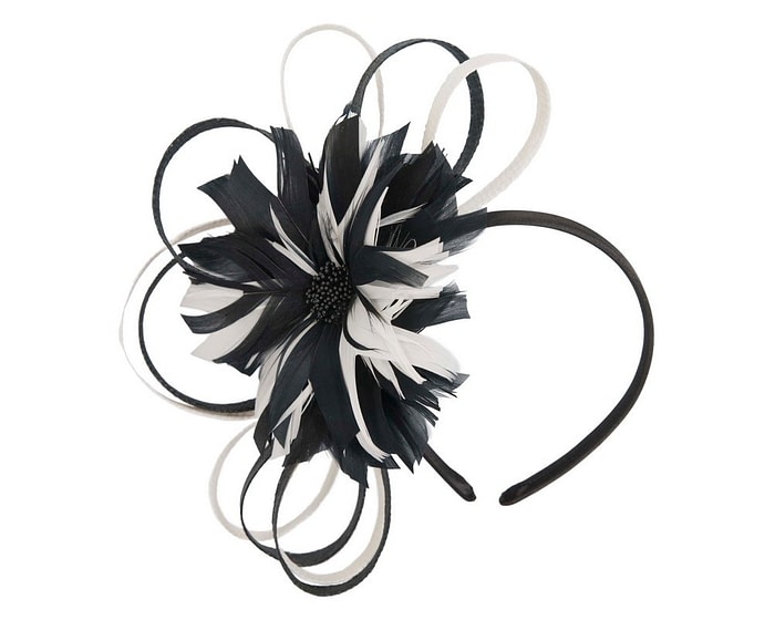 Fascinators Online - Black & cream feather flower fascinator headband by Max Alexander